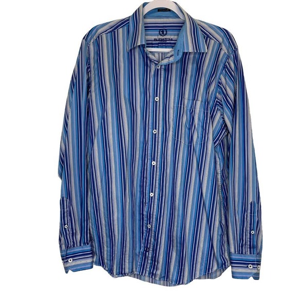 Bugatchi Uomo Other - Bugatchi Uomo Men's Classic Fit Blue Striped Button Up Dress Shirt Size Large